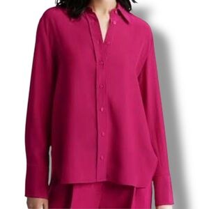 Argent Raspberry Pink Silk Charmeuse Matte-Side Slim Button Down Blouse XSmall